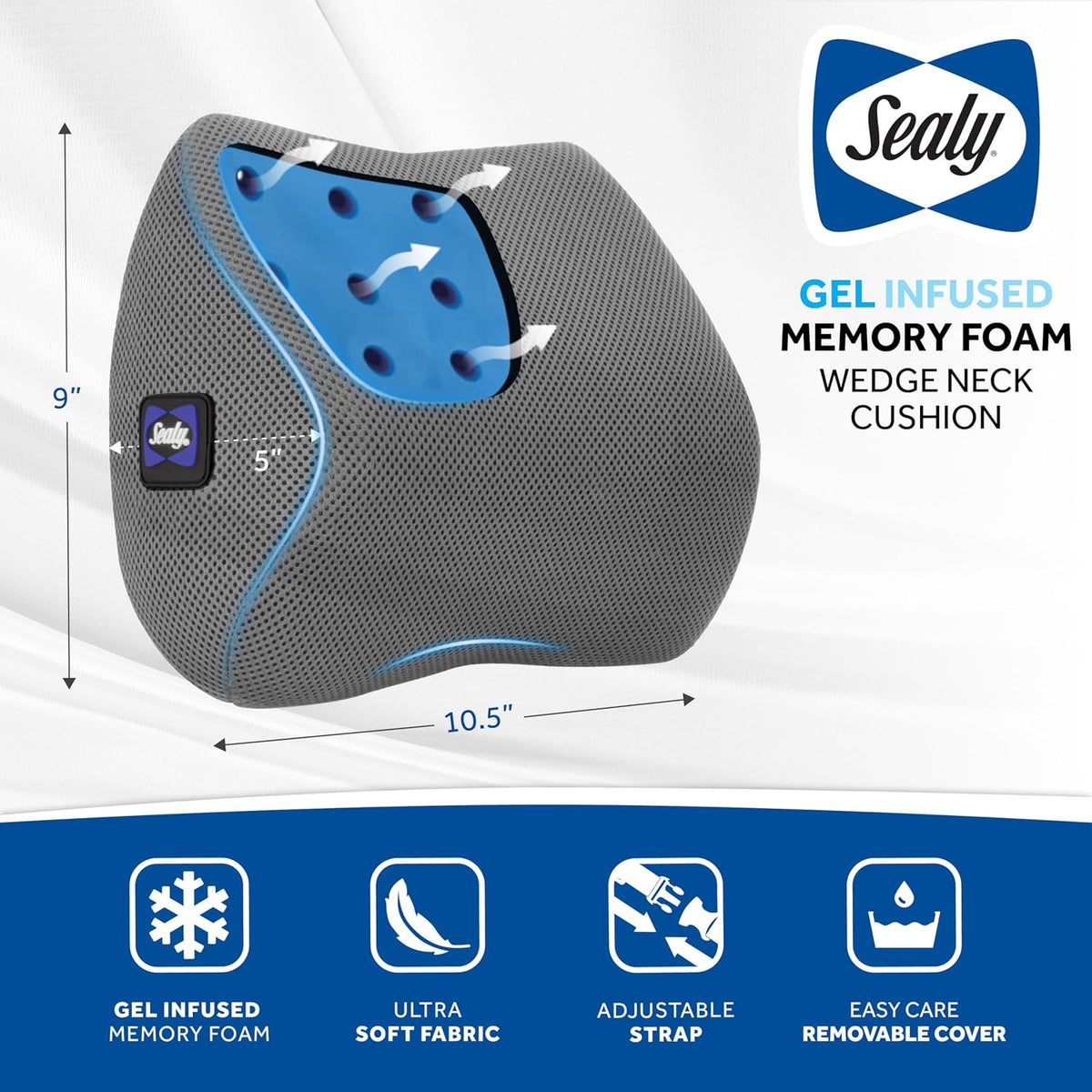 Sealy Ergonomic Car Neck Cushion – Memory Foam Neck Pillow for Car or Office Chair, Travel Neck Pillow,