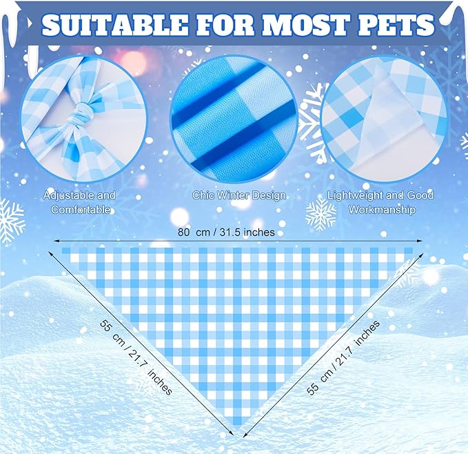 Abbylike 50 Pcs Plaid Dog Bandanas Bulk Blue Checkered Bandanas for Dogs Triangle Kerchief Bibs Scarf Set for Pet Holiday Costume Photo Props Accessories Pet Shops (31.5 x 21.7 x 21.7 Inch)