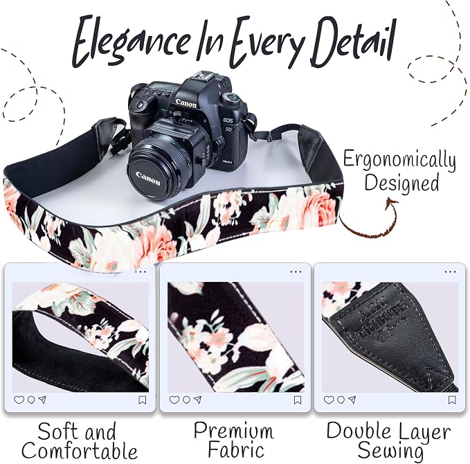 Art Tribute Camera Strap, Vintage Embroidered Neck Shoulder & Crossbody Camera