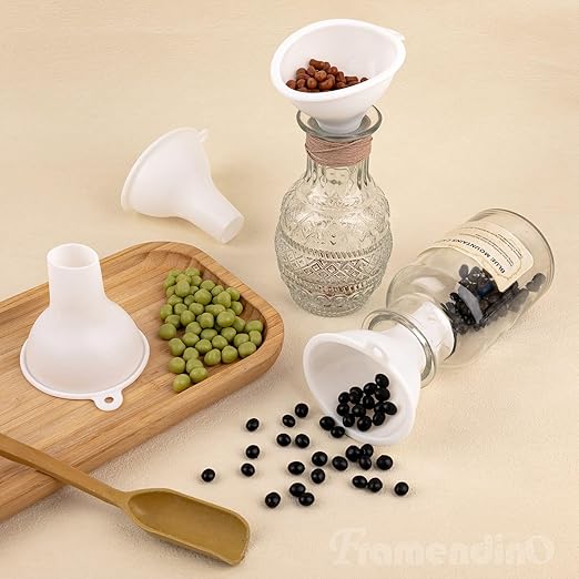 Framendino, 4 Pack Silicone Funnels Wide Mouth Funnel Kitchen Set Canning for Home Restaurant Bottles Jars (White)