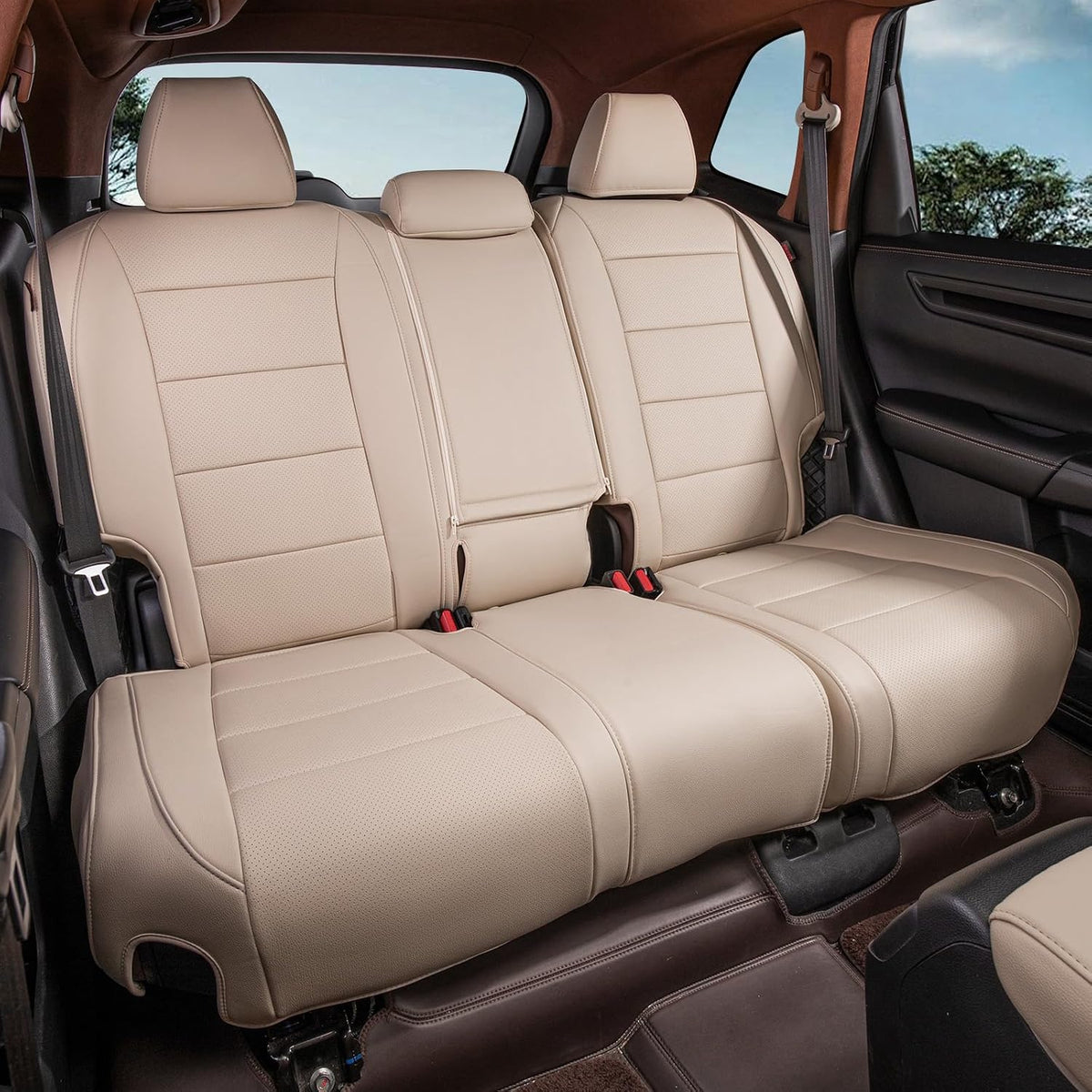 coverdream Custom Seat Covers for 2015-2016 Honda CR-V,Premium Faux Leather Car Seat Cover Set,Full Set Waterproof SUV Seat Protector,Armrest Covers Included (Beige)