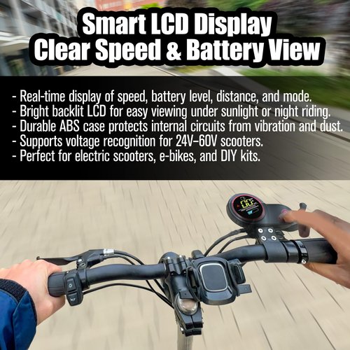 KH866 Electric Scooter Thumb QS-S4 Throttle with LCD Display 36-60V Panel and Speed Gear Power Mode Compatible with Zero 8 9 10 8X 10X Controller Twist Throttler 6 Pin, Kit Display Parts