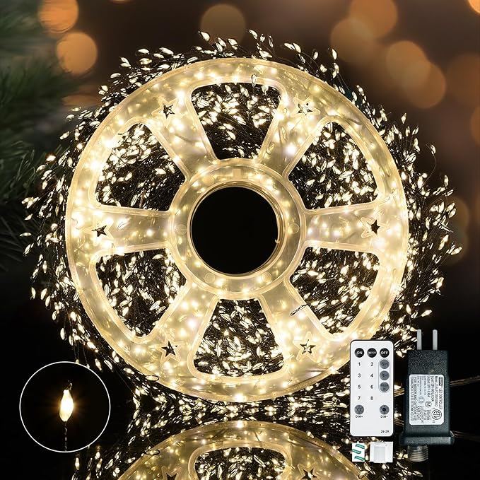Dailyart Fairy Lights Plug in, 3000 Led Cluster Lights with Timer 195Ft Waterproof Warm Twinkle String Light with Remote for Bedroom Wreath Garland Window Wedding Christmas Tree Decoration,Black Wire