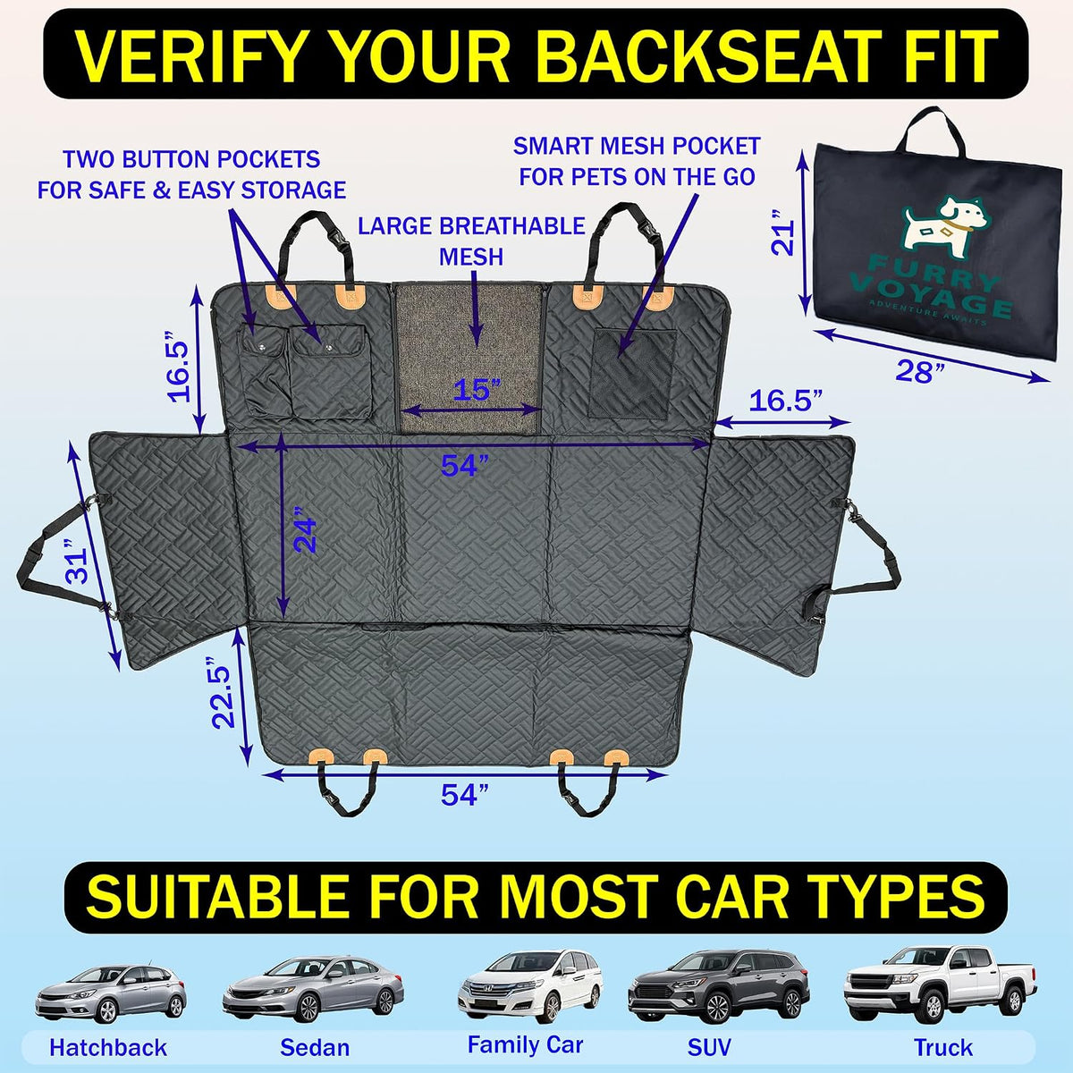 Hard Bottom Dog Car Seat Cover, Waterproof Dog Hammock