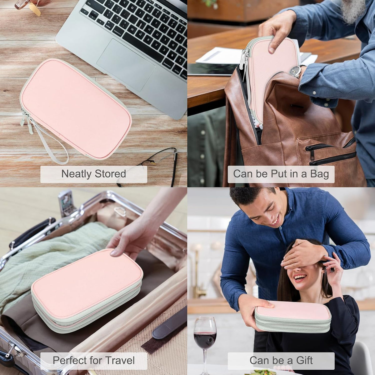 FYY Electronic Organizer, Travel Tech Pouch Bag, Medium, Light Pink