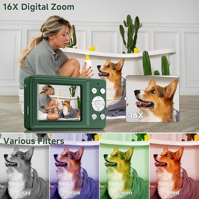 Digital Camera, 56MP 2.7K Dual-Screen Selfie Camera