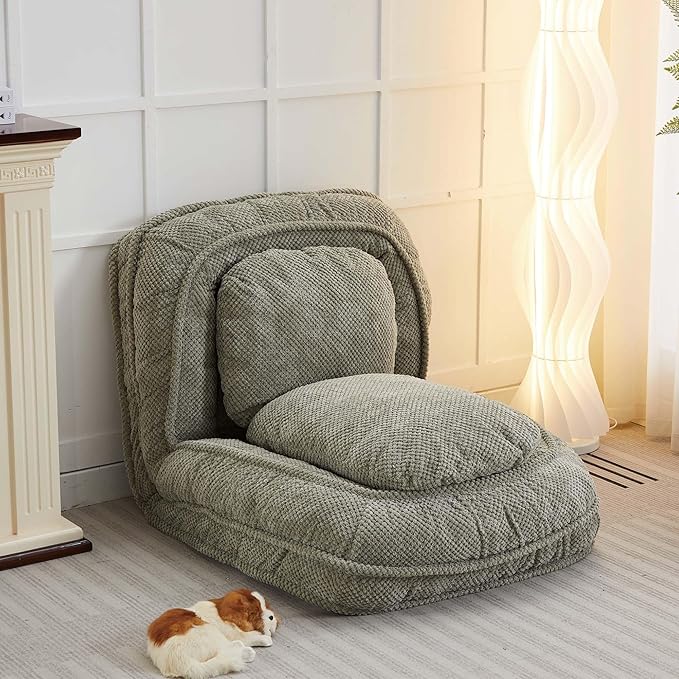 Human Dog Bed for Adult and Kids, Comfy Foldable Lazy Floor Sofa Bed with 5 Adjustable Position, Grey Upholstered Floor Bean Bag Lounger Chair for Bedroom, Living Room,Office (Green)