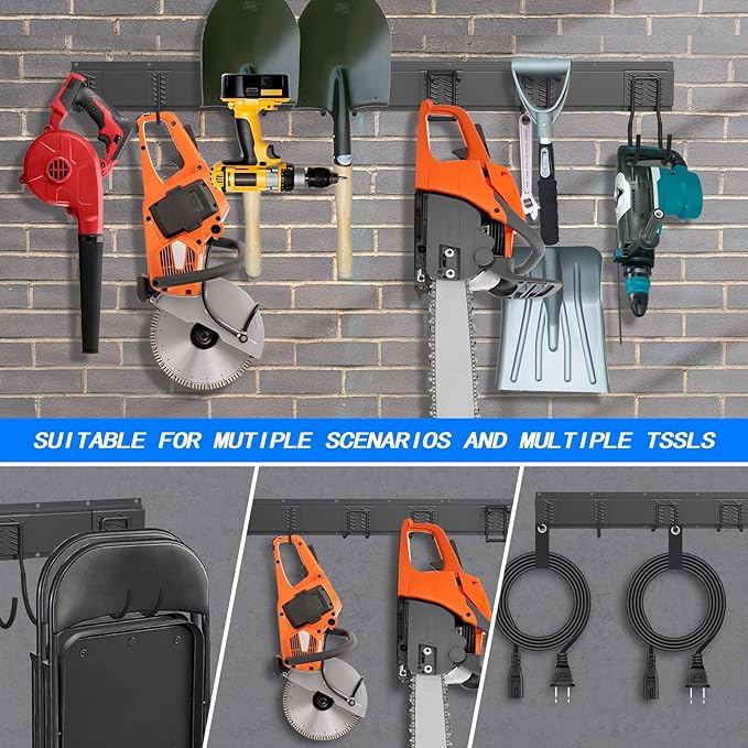 CBWLWJ Garage Tool Organizer Wall Mount, 64 inch Garage Wall Organizer, 680lbs Sturdy Garden Tool Organizer with 9 Adjustable Hooks, for Yard, Shed, Basement, Workshop(Black)