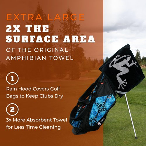 Frogger Extra Large Amphibian 2-in-1 Towel, Golf Bag Rain Hood, Cover Equipment When Raining, Clean with Wet Exterior, Dry with Interior