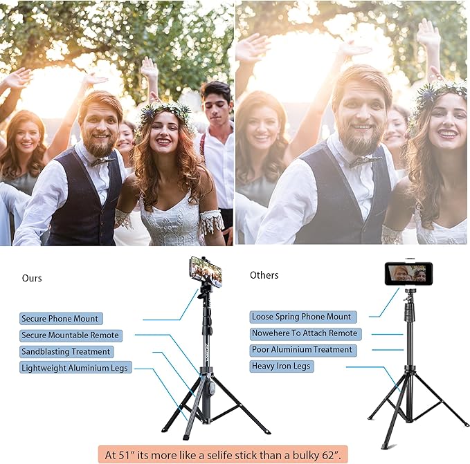 Fugetek 51" Professional Selfie Stick Tripod, 100% All Aluminum Stick & Legs