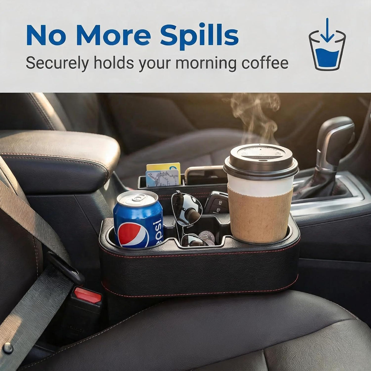 Car Seat Gap Filler w/ 3.36" Cup Holder Organizer Black