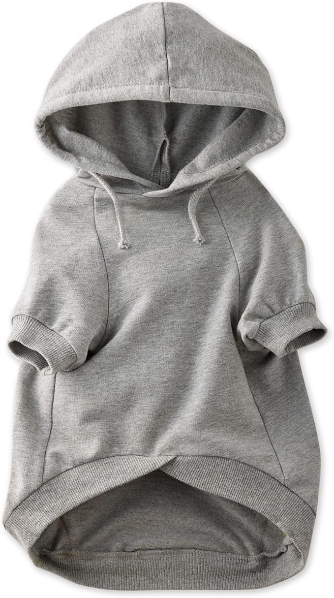 100% Organic Cotton Dog Hoodie Pet Coat for Small, Medium and Large Dogs, Gray Heather, Large