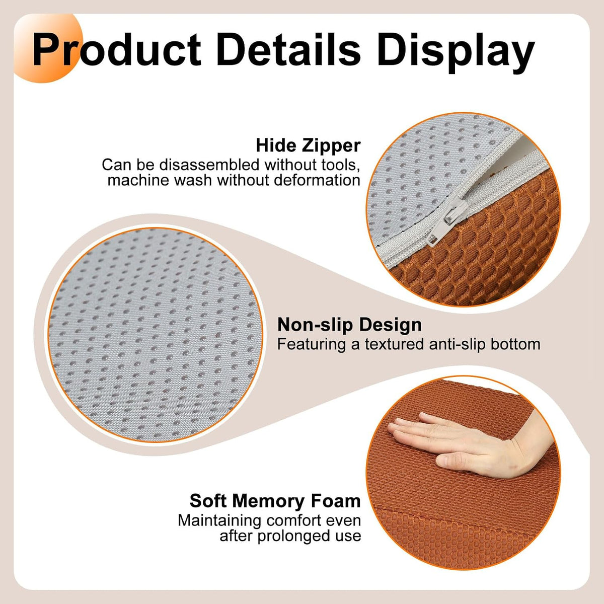 HARFINGTON Seat Cushion 4.72" Thick Comfort Memory Foam Office Chair Cushion with Non Slip Bottom for Car Seat Driver, Orange