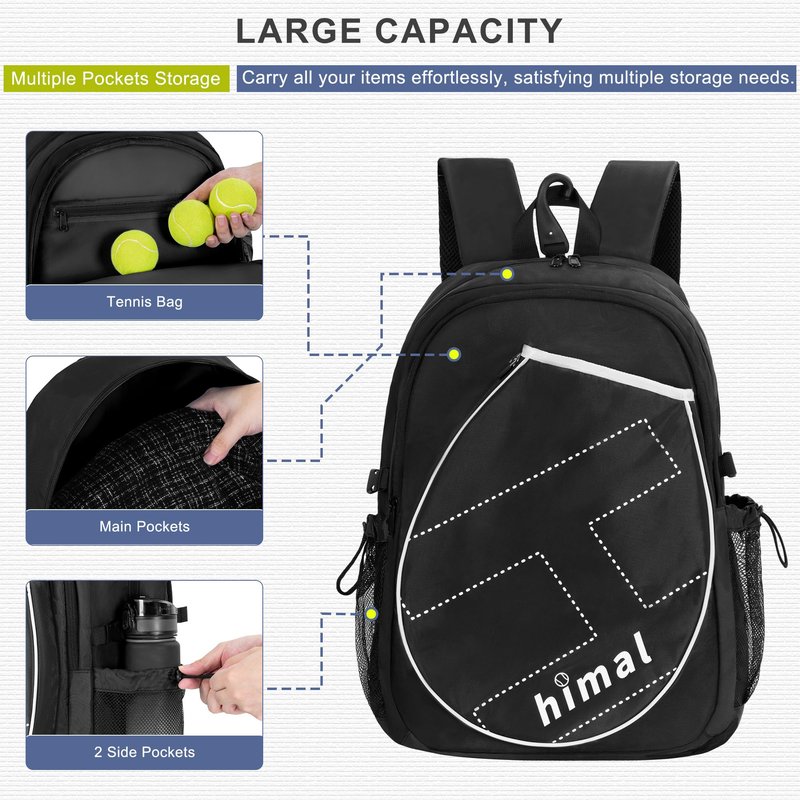 UNIHIMAL Tennis Bag Tennis Backpack for Men Women, Large Capacity Holds 2 Rackets with Ventilated Shoe Compartment and Insulated Pocket