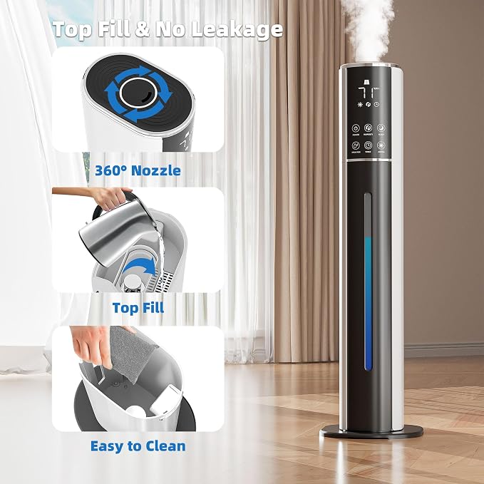 9L/2.5Gal Humidifier, Top Fill Quiet Cool Mist Humidifiers for Bedroom, Covers 550ft²,100H Runtime, 3 Mist Modes Humidifier Large Room, Home, Office, Plants with essential oil diffuser