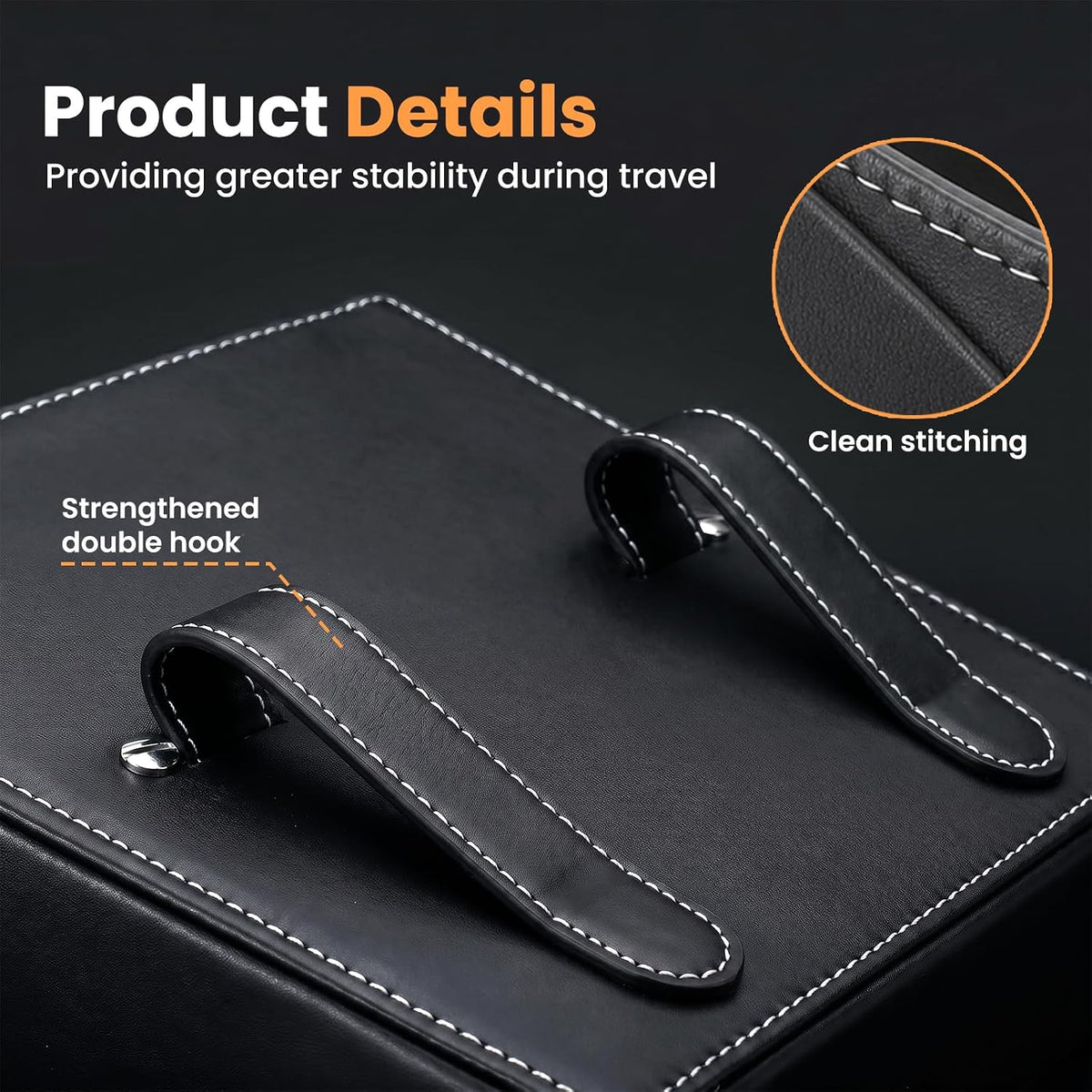 Car Trash Can,Leakproof Leather Car Garbage Can with Hanging Hooks,Waterproof Automotive Trash Bin,Portable & Multi-Purpose Vehicle Garbage Cans for Cars,SUV & Truck,Easy to Clean (Black)