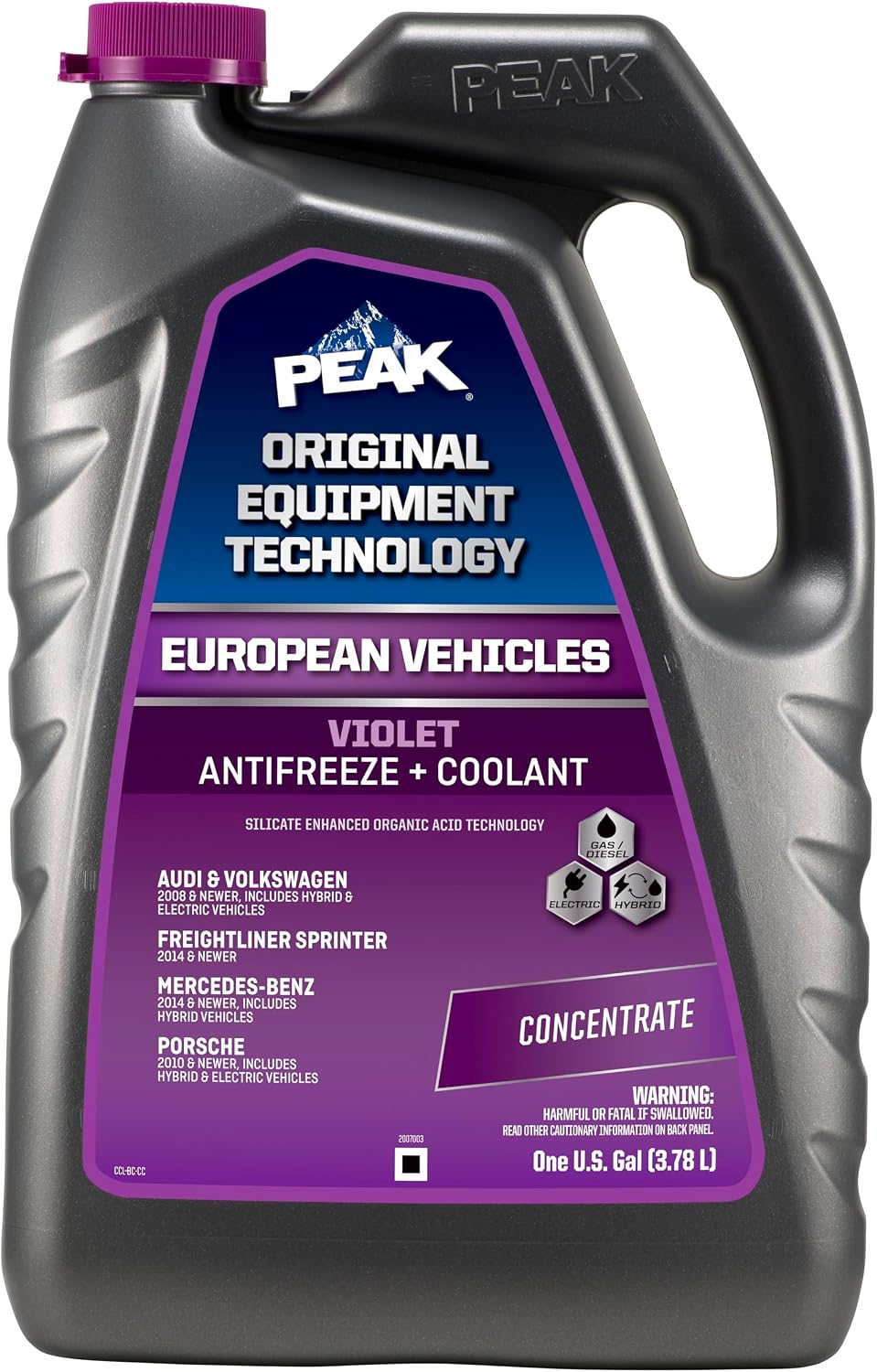 PEAK OET Extended Life Violet Concentrate Antifreeze/Coolant for European Vehicles, 1 Gal.
