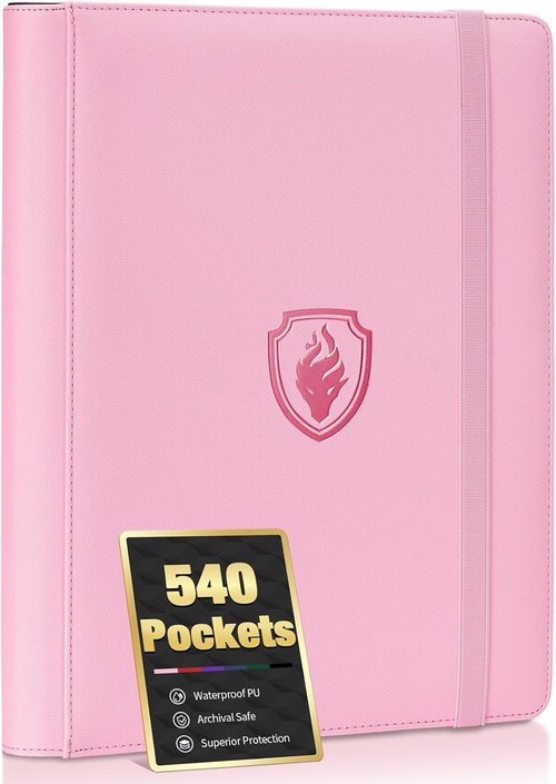 Fabmaker Premium 9 Pocket Card Binder - Sturdy PU Cover for 540 Cards | Sleek Pink Trading Card Album