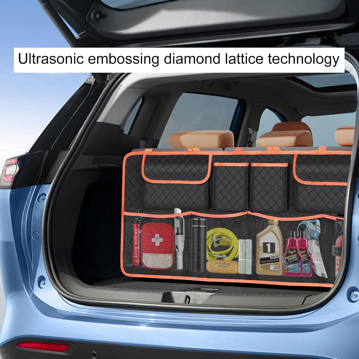 Car Trunk Organizer and Storage, Large Capacity Backseat Hanging Storage Accessories, Backseat Car Organizer for SUV/MPV/Truck (Orange)