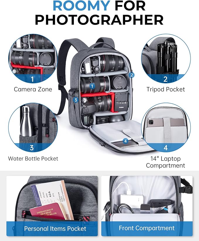 BAGSMART Camera Bag for DSLR, Waterproof Camera Backpacks for Photographers