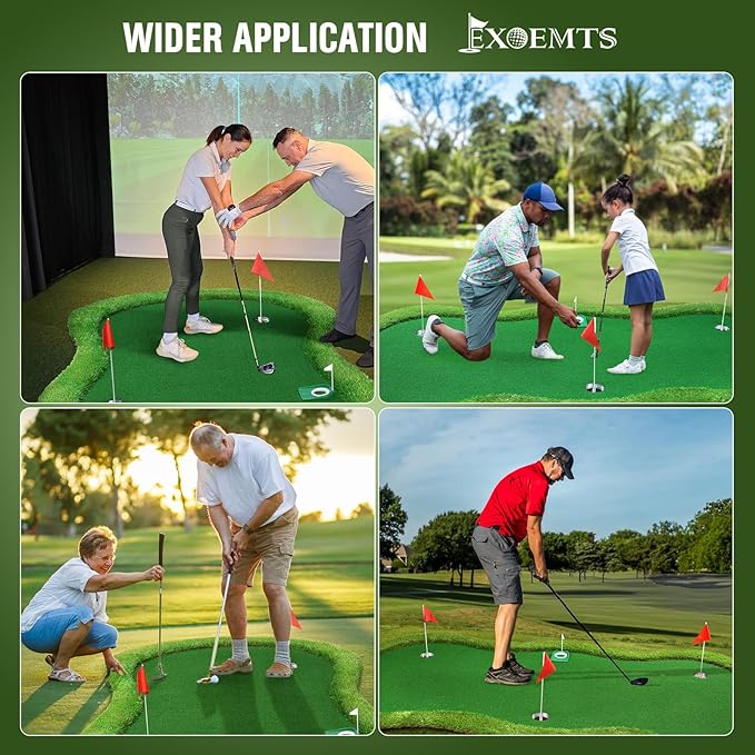 Thickened Realistic Golf Putting Green, 5 x 10ft Professional Golf Practice Training Mat for Indoor Outdoor, 3 Holes, Long Challenging Game Green Mat for Children with Training Aid Put Cup