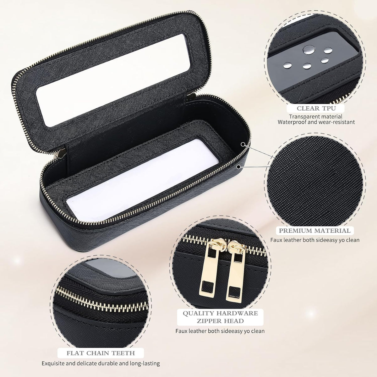 Pinkmik Travel Clear Makeup Bag (Black, M+SLIM)