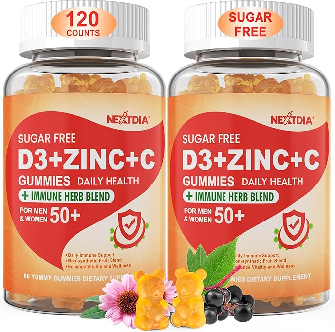 Bundle: Sugar Free Vitamin C + D3 + Zinc Gummies for Adults & Melatonin 10mg 20mg Night Time Metabolism Sleep Gummies
