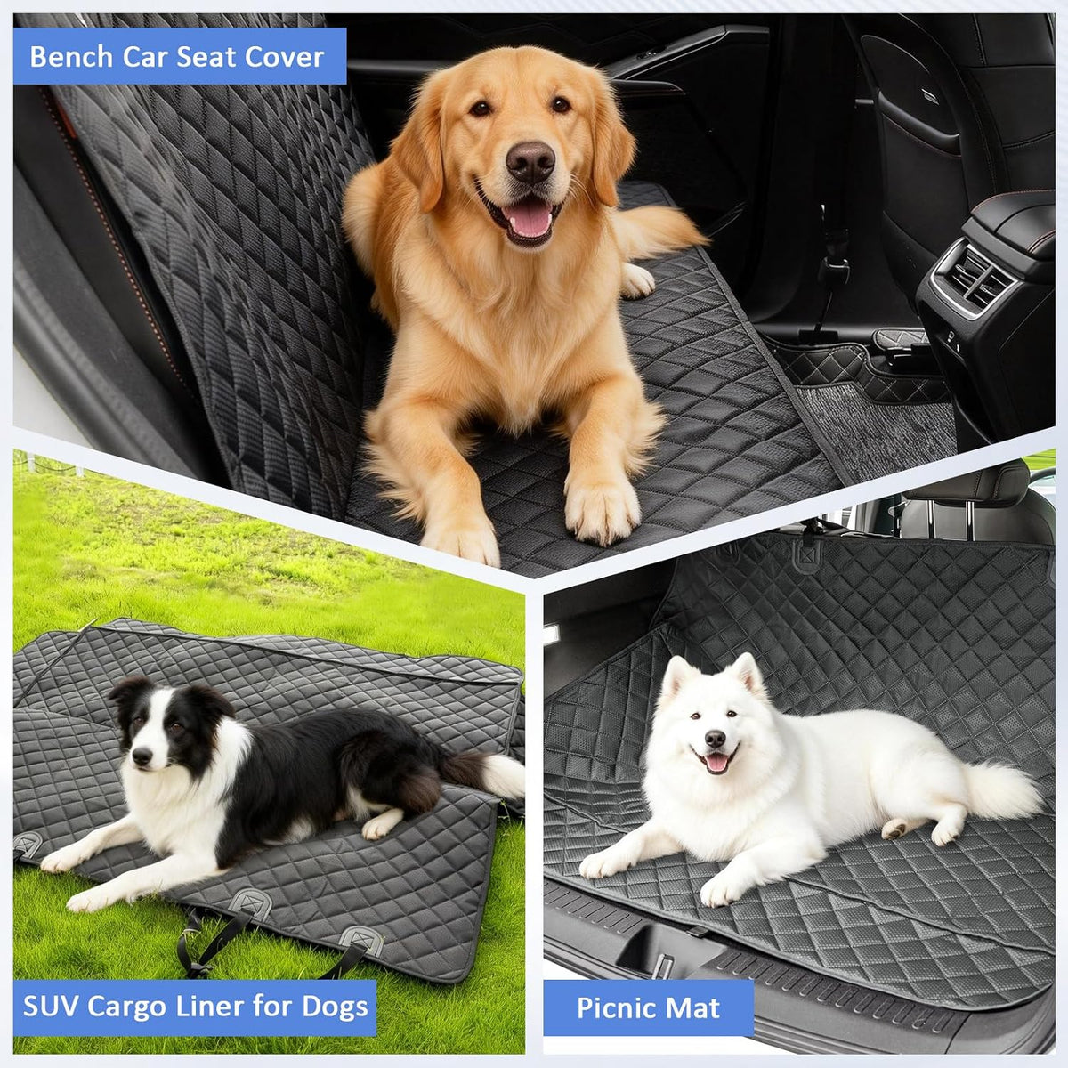 JSTHT Dog Car Seat Covers for Back Seat Waterproof Bench Seat Cover Protector Nonslip Durable Soft Pet Back Seat Covers for Car, Truck, & SUV (Black)