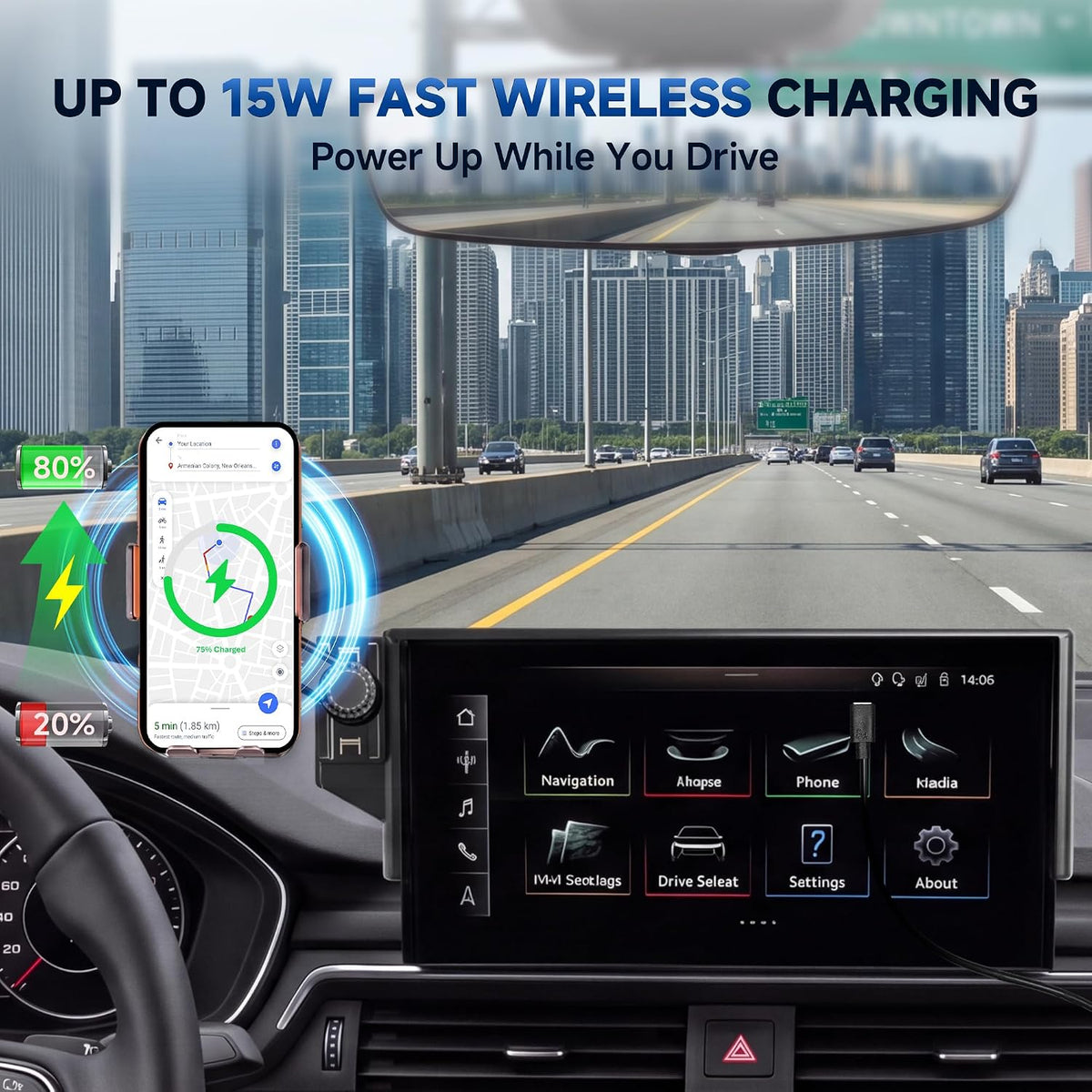 Car Phone Holder for 2020-2025 Audi A4/S4/A5/S5 & 2021-2025 Q5/SQ5 Accessories, 10.1-Inch Center Screen Phone Mount with Up to 15W Fast Wireless Charging, Auto-Clamping, 360° Rotation