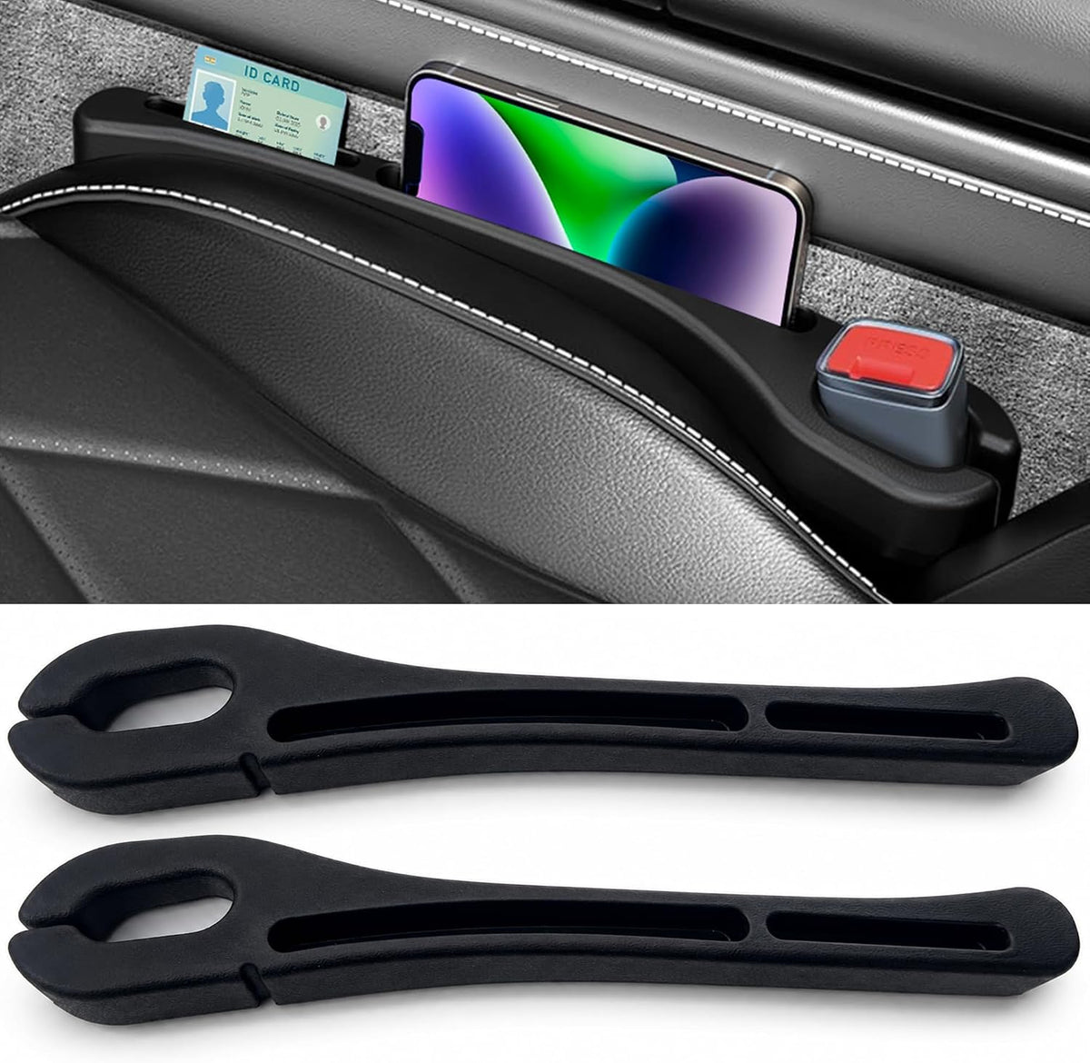 Car Seat Gap Filler 2 PCS, Durable PU Seat Gap Organizer, Prevents Phones, Keys, Coins & Cards from Falling Between Seats, Universal Fit for Cars, SUVs & Trucks