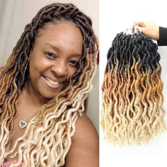 Short Faux Locs Crochet Bob Hair 12 Inch 8 Packs Pre-Looped Wavy Ombre Goddess Synthetic Crochet Dreadlocks Hair Braids For Blac