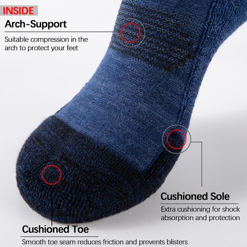 COOVAN Men's Cotton Crew Work Socks - 6 Pairs Moisture-Wicking Cushioned Athletic Socks for Hiking & Running