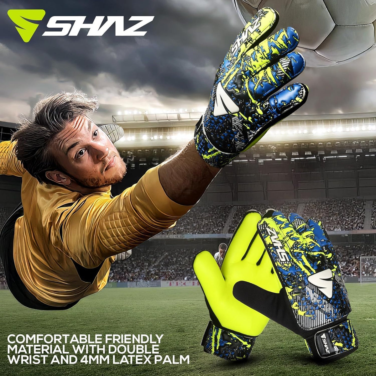 Shaz Soccer Goalkeeper Gloves - Anti-Slip 4mm Latex Palm with Strong Grip | Size 7 for Kids & Youth