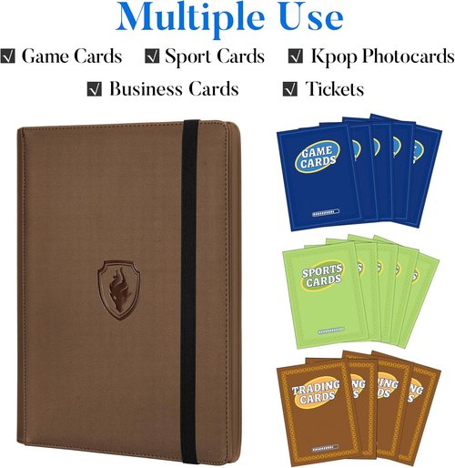 Fabmaker Premium 9 Pocket Card Binder - Sturdy PU Cover for 360 Cards | Sleek Brown Trading Card Album