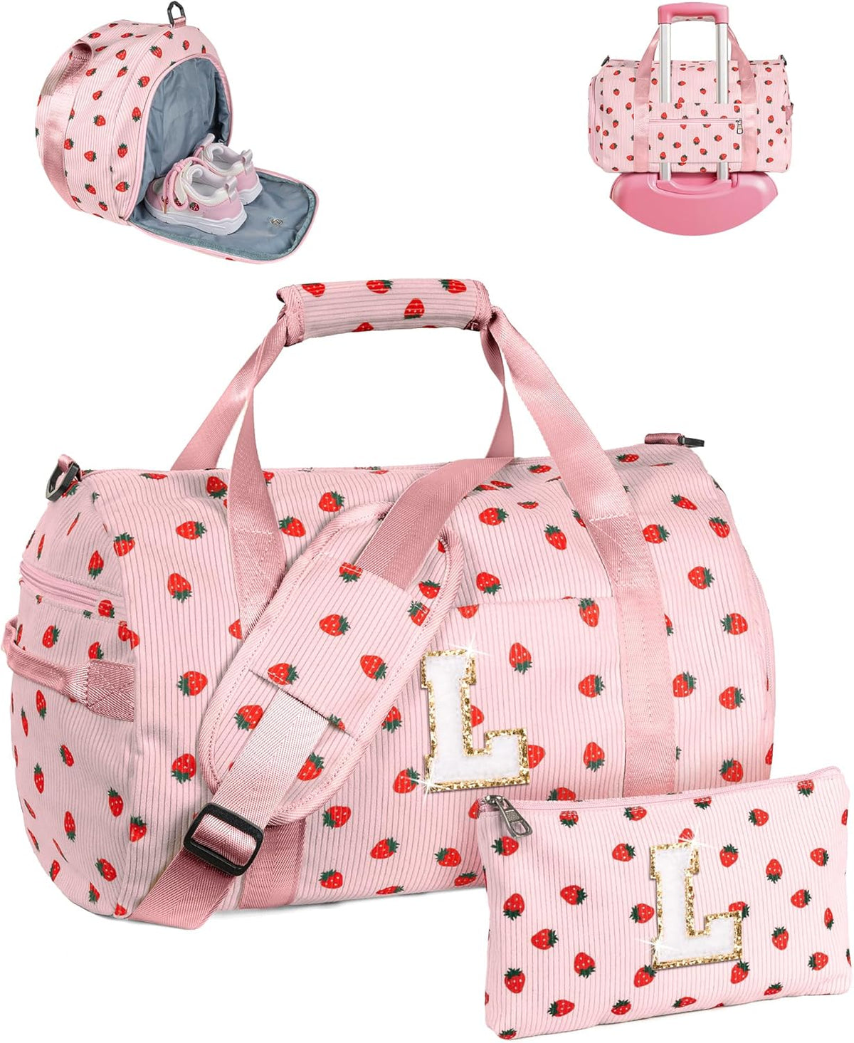 Skiennix Personalized Girls Gym Bag - Stylish Weekend Duffel with Shoe Compartment & Makeup Pouch | Ideal Birthday Gift for 6-Year-Old (Letter L)