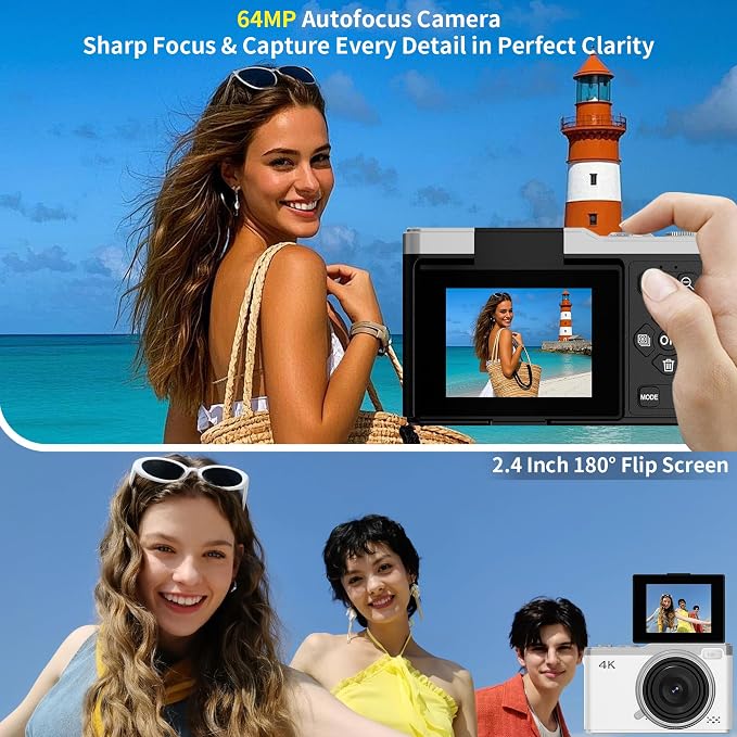 4K Digital Camera for Photography, 64MP Point and Shoot Digital Cameras