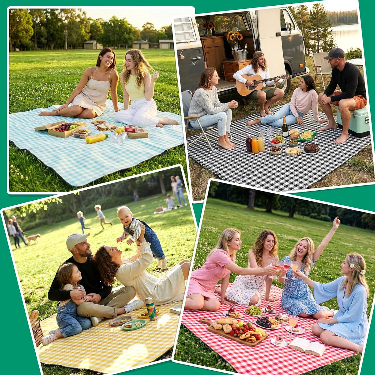 RYCHIC Waterproof Picnic Blanket Beach Outdoor Camping Mat Rug Extra Large Foldable Cute Big Travel Essential Accessories Gift Park Patio Lawn Garden Grass Ground Play Music Festival Concert Must Have