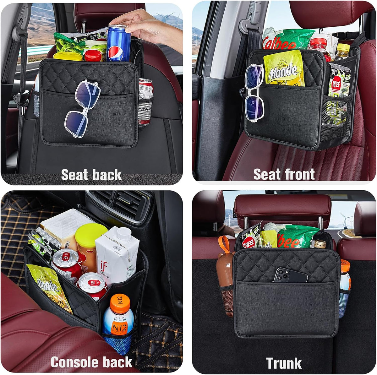 Backseat Car Organizer, Large Hanging Car Organizer Backseat Leather Front & Backseat Multifunctional Waterproof Car Organizers and Storage Back Seat (Black 2Pack)