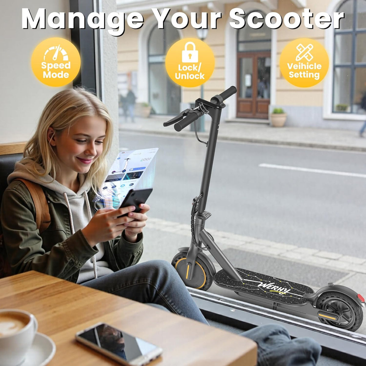 WERHY Electric Scooter - 500W Motor, 22MPH Speed, 25 Miles Range | Foldable Design for Teens & Adults