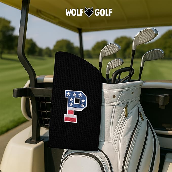 Wolf Golf Towels USA Monogrammed Personalized Golf Towel | Custom Golf Towels for Golf Bags for Men or Women