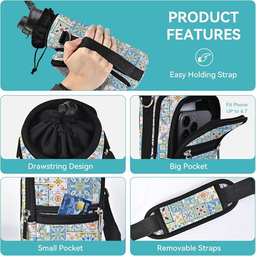 Icolor Water Bottle Carrier Bag - Insulated Neoprene Crossbody Holder with Phone Pocket | 25/32/40 oz