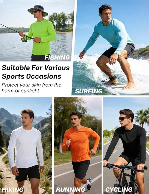 MAGCOMSEN Men's Long Sleeve UV Protection Shirts - UPF 50+ Dry Fit Athletic T-Shirts | 2 Pack