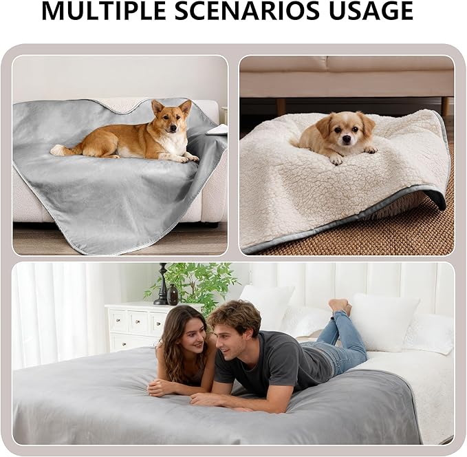 Waterproof Blanket for Bed, Leak Proof Dog Couch Sherpa Throw Blankets Queen Size, Reversible Pet Sofa Furniture Protector Machine Washable-86 x90,Darkgrey