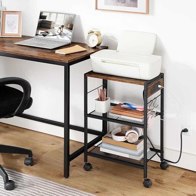 HOOBRO Industrial Printer Stand, 3-Tier Mobile Printer Table, Rolling Cart