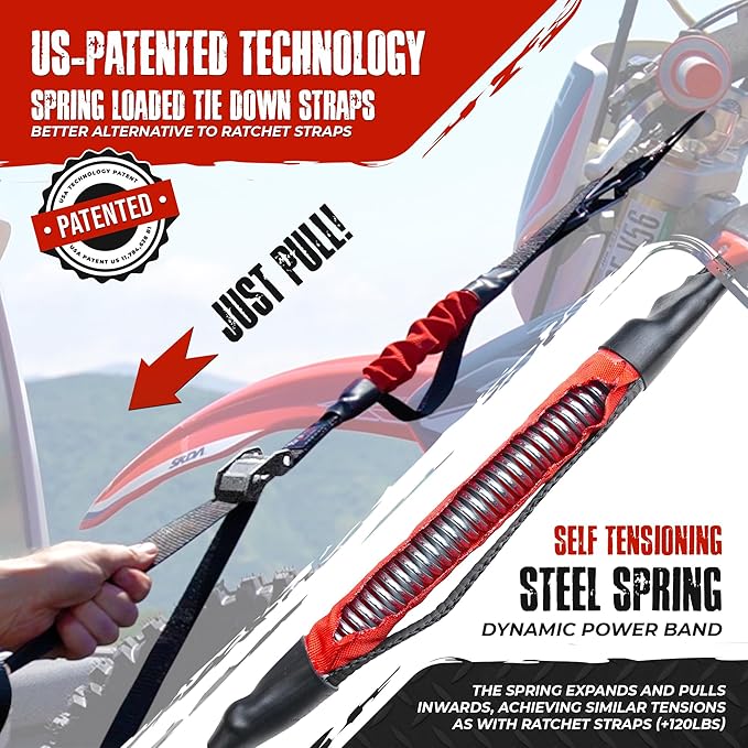 TorkStrap 14' x 1'' Self Tensioning Tie Down Straps [Patented] - Automatically Adapt to Load Shifts - 1,500LB Break Strength - Pull Alternative to Ratchet Straps - Integrated Soft Loops & Hooks (2-PK)