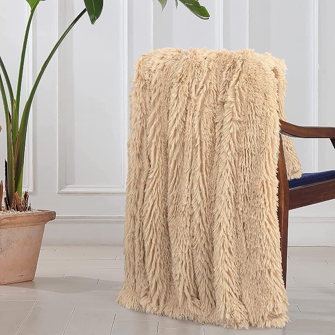 Tuddrom Decorative Extra Soft Faux Fur Throw Blanket 50"x60", Solid Reversible