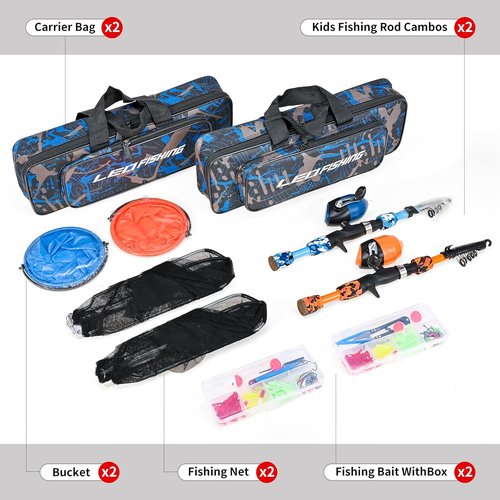 LEOFISHING Kids Fishing Pole Set - Portable Telescopic Rod & Reel with Complete Starter Kit for Youth