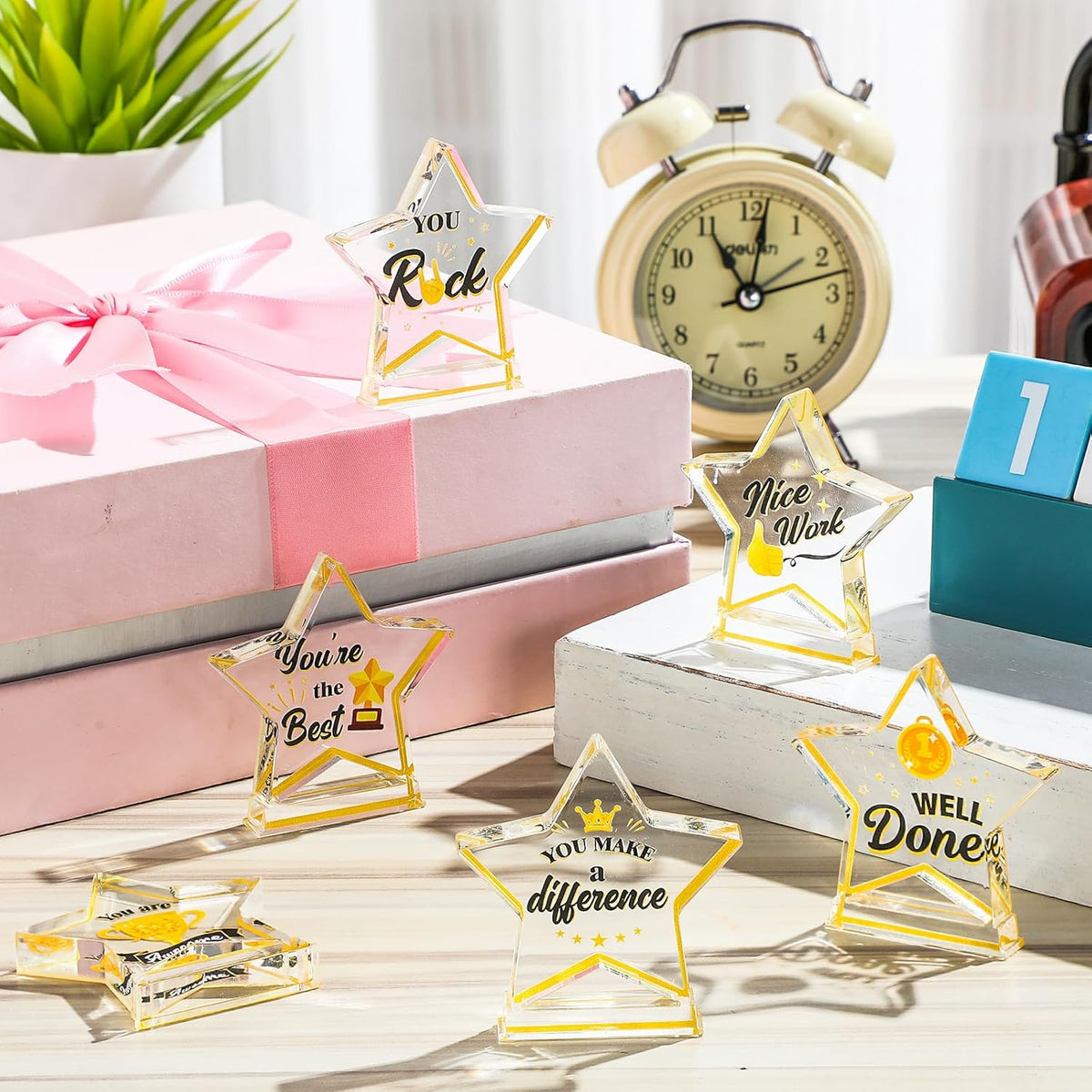 Treela Employee Appreciation Awards - 6 Pcs Acrylic Trophies for Recognition | Gold Small Star