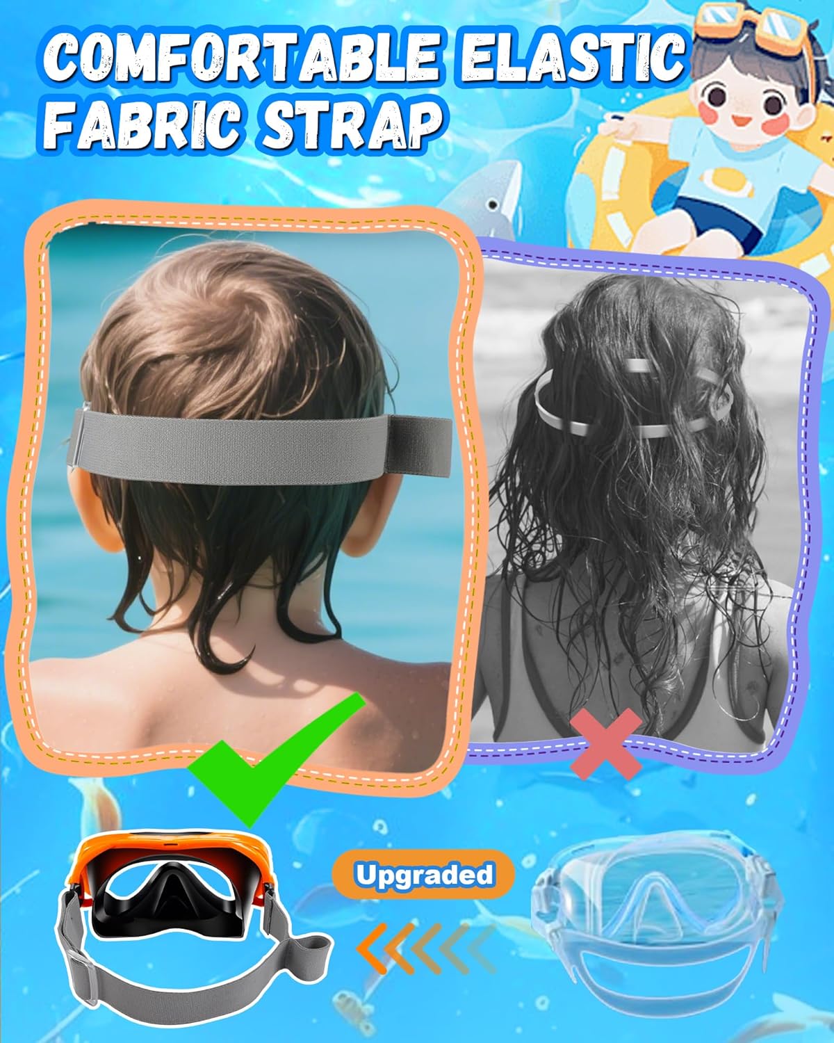 Skiennix Kids Swim Goggles - Leak Proof Design with Fabric Strap | 180° Clear View for Ages 3-15