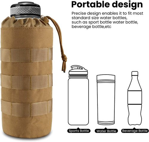 FRTKK Tactical MOLLE Water Bottle Pouch - Drawstring Open Top & Mesh Bottom | Military Hydration Carrier